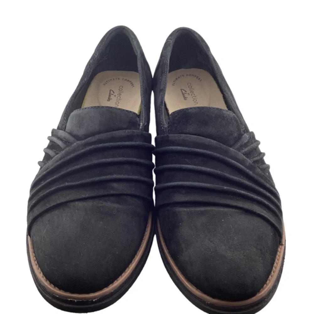 Collection by Clarks Sharon Villa Black Suede Wedge Loafer‎ Size 8.5